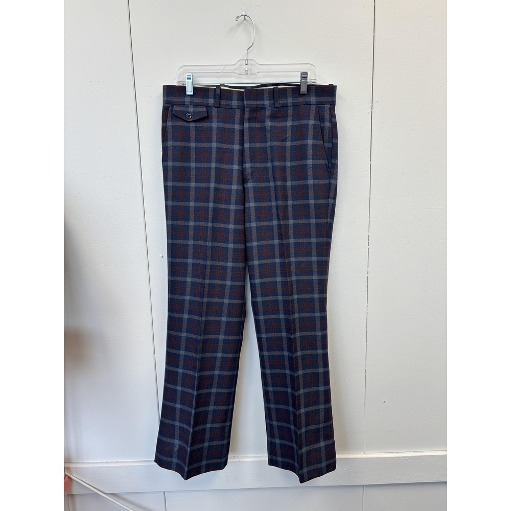 Vintage Glen Oaks Pants 34x29 Blue‎ Gray Plaid Dress Slacks Flat Front No Iron